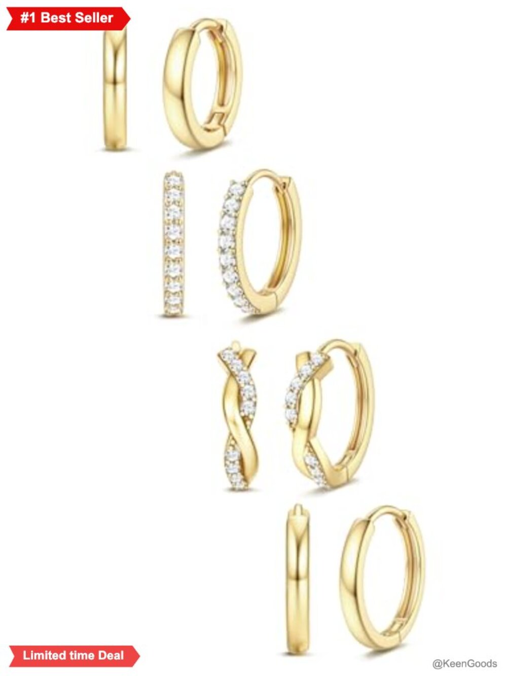 Hypoallergenic Gold Plated Small Hoop Earrings Huggie Set